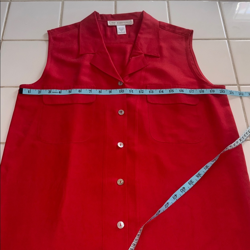 Silk Essentials Red Sleeveless Button-Down Shirt L - image 6